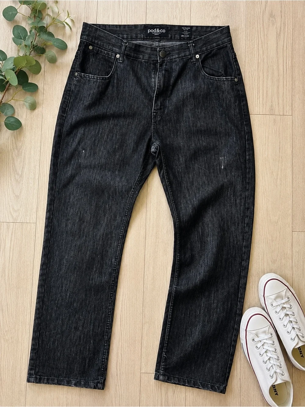 Pod & Co. Men’s Dark Wash Straight Leg Jeans Size 38 x 32 Black Denim Mid Rise